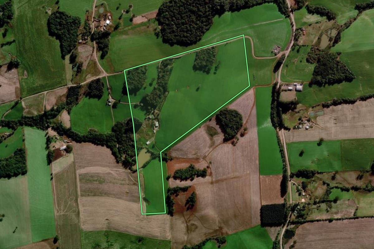 Imagem de satélite do imóvel rural em Estação (RS), com o contorno declarado no CAR desenhado por cima.