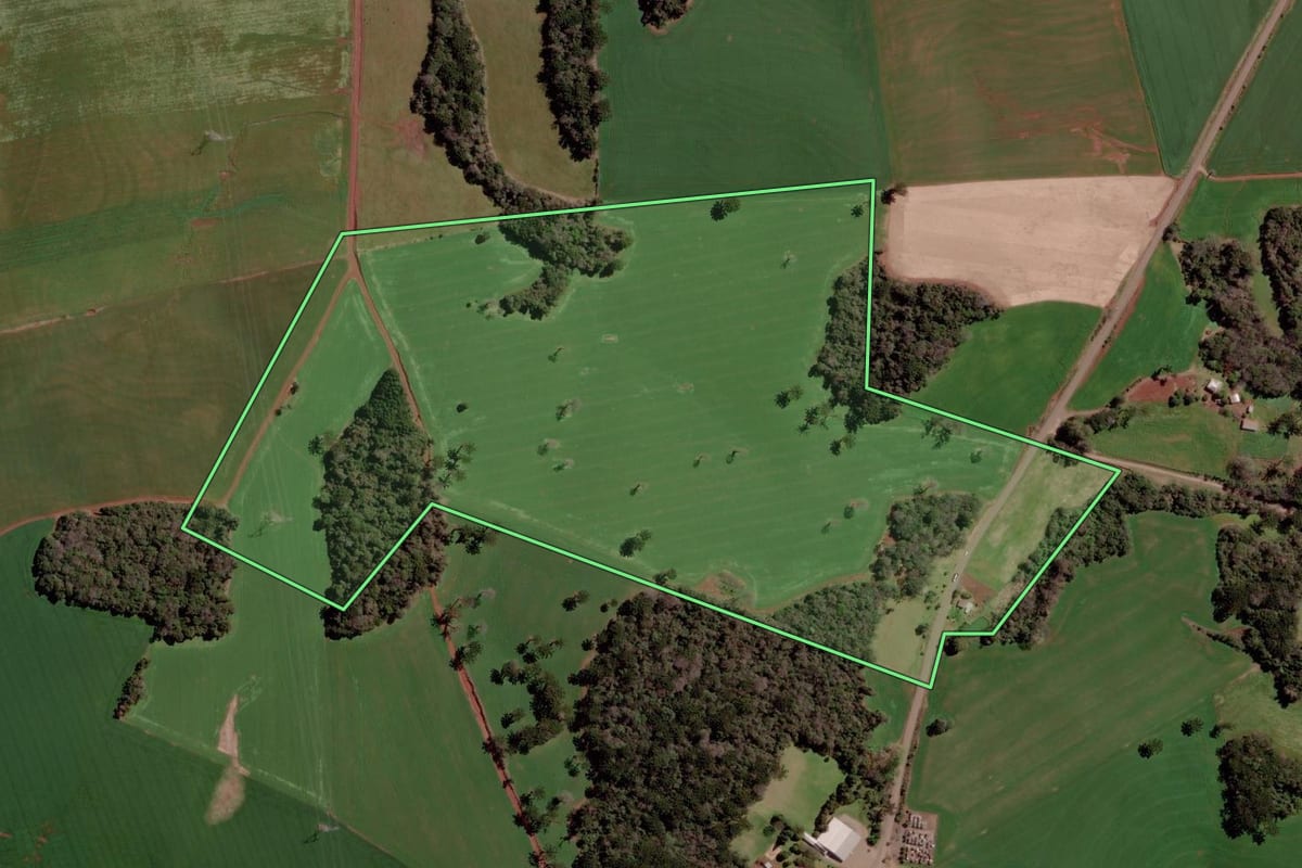 Imagem de satélite do imóvel rural em Estação (RS), com o contorno declarado no CAR desenhado por cima.