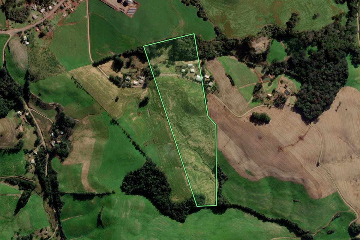 Imagem de satélite do imóvel rural em Estação (RS), com o contorno declarado no CAR desenhado por cima.