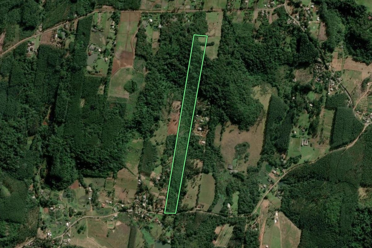 Imagem de satélite do imóvel rural em Estância Velha (RS), com o contorno declarado no CAR desenhado por cima.