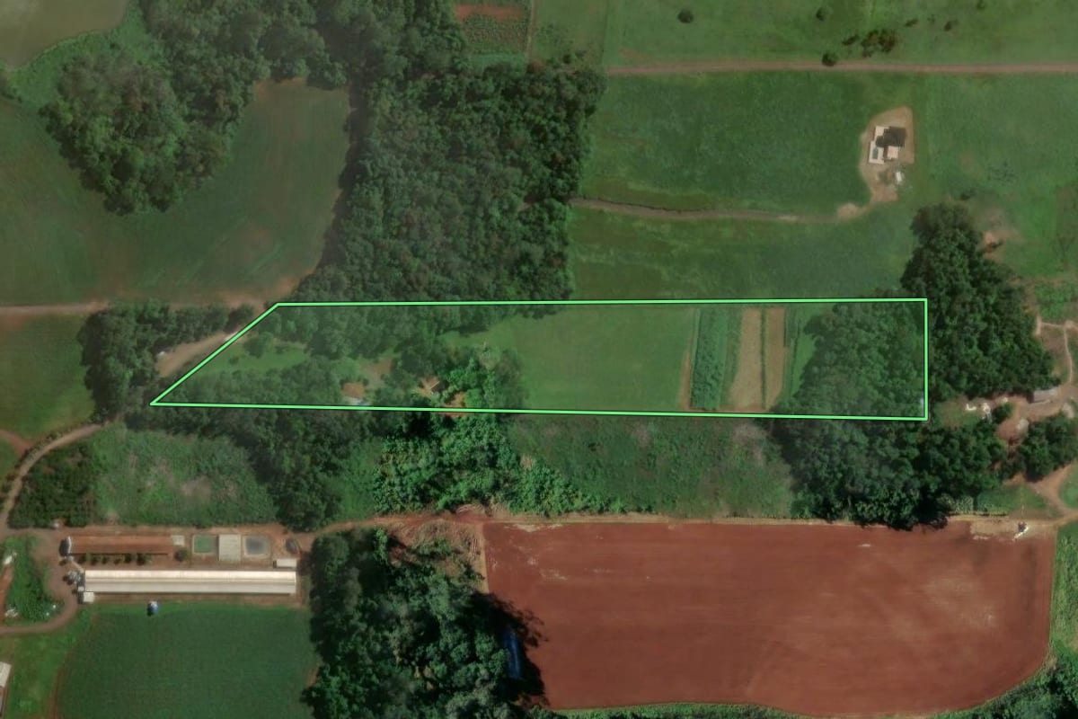 Imagem de satélite do imóvel rural em Estrela (RS), com o contorno declarado no CAR desenhado por cima.