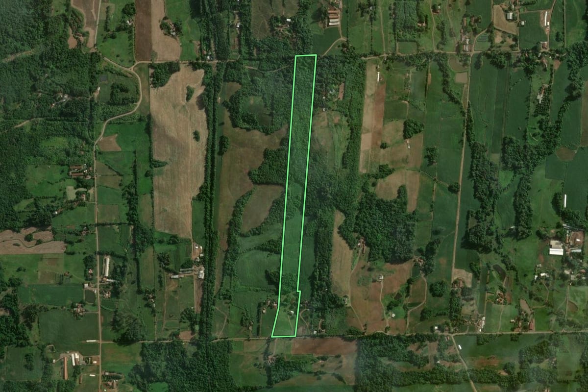 Imagem de satélite do imóvel rural em Estrela (RS), com o contorno declarado no CAR desenhado por cima.