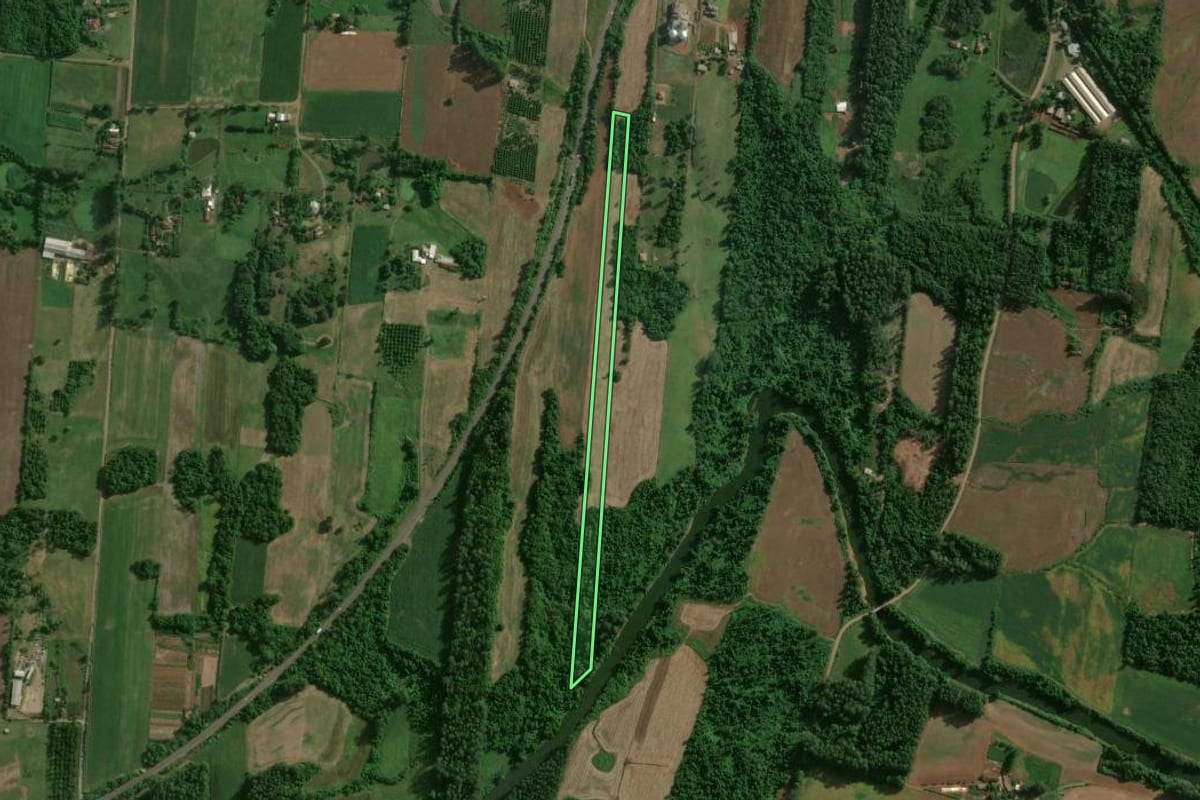Imagem de satélite do imóvel rural em Estrela (RS), com o contorno declarado no CAR desenhado por cima.