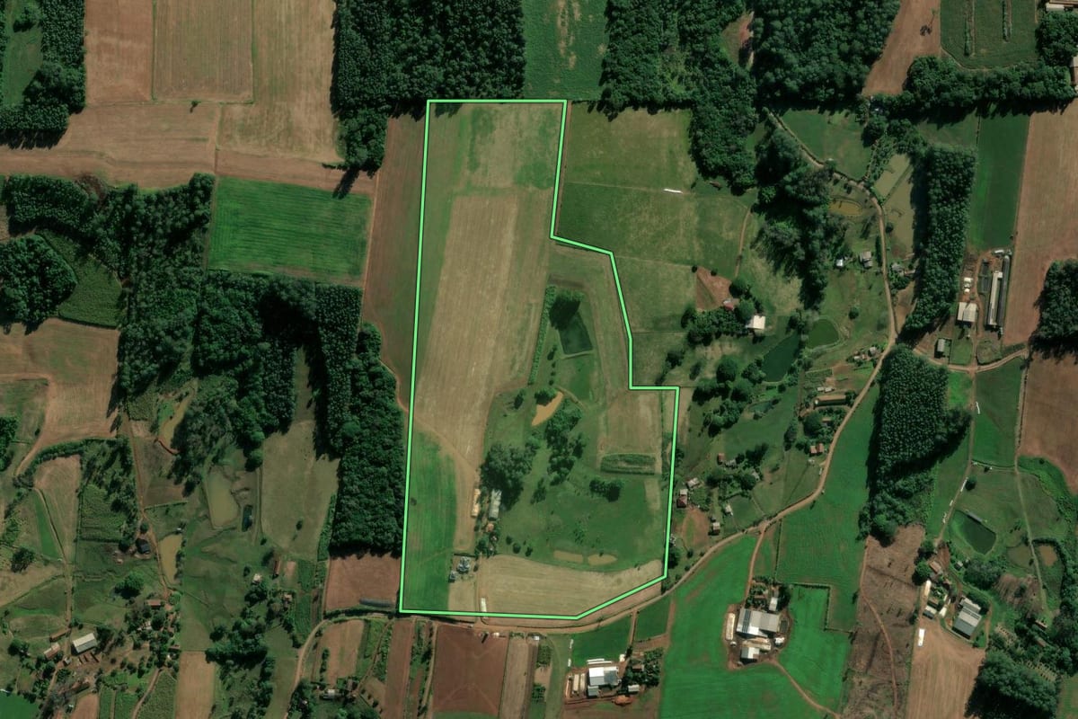 Imagem de satélite do imóvel rural em Estrela (RS), com o contorno declarado no CAR desenhado por cima.