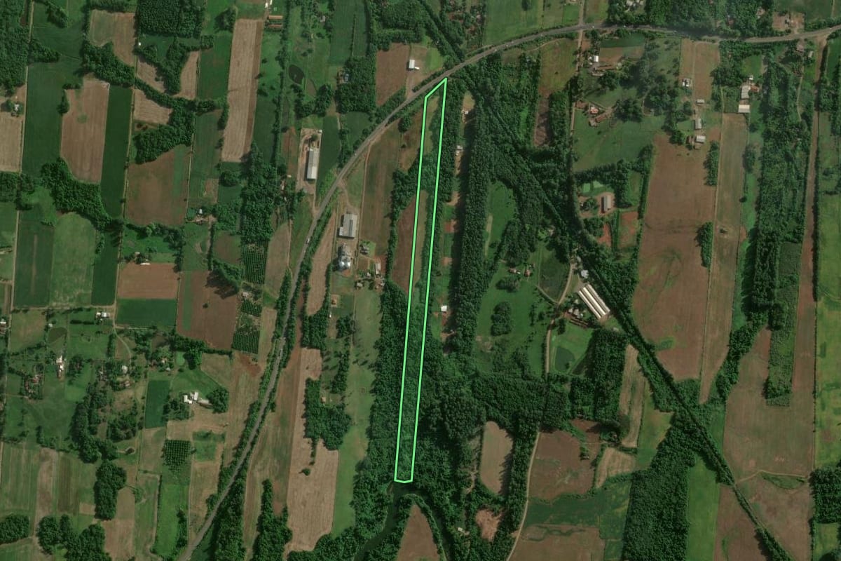 Imagem de satélite do imóvel rural em Estrela (RS), com o contorno declarado no CAR desenhado por cima.
