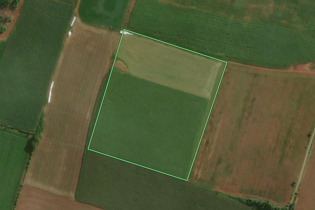 Imagem de satélite do imóvel rural em Estrela (RS), com o contorno declarado no CAR desenhado por cima.