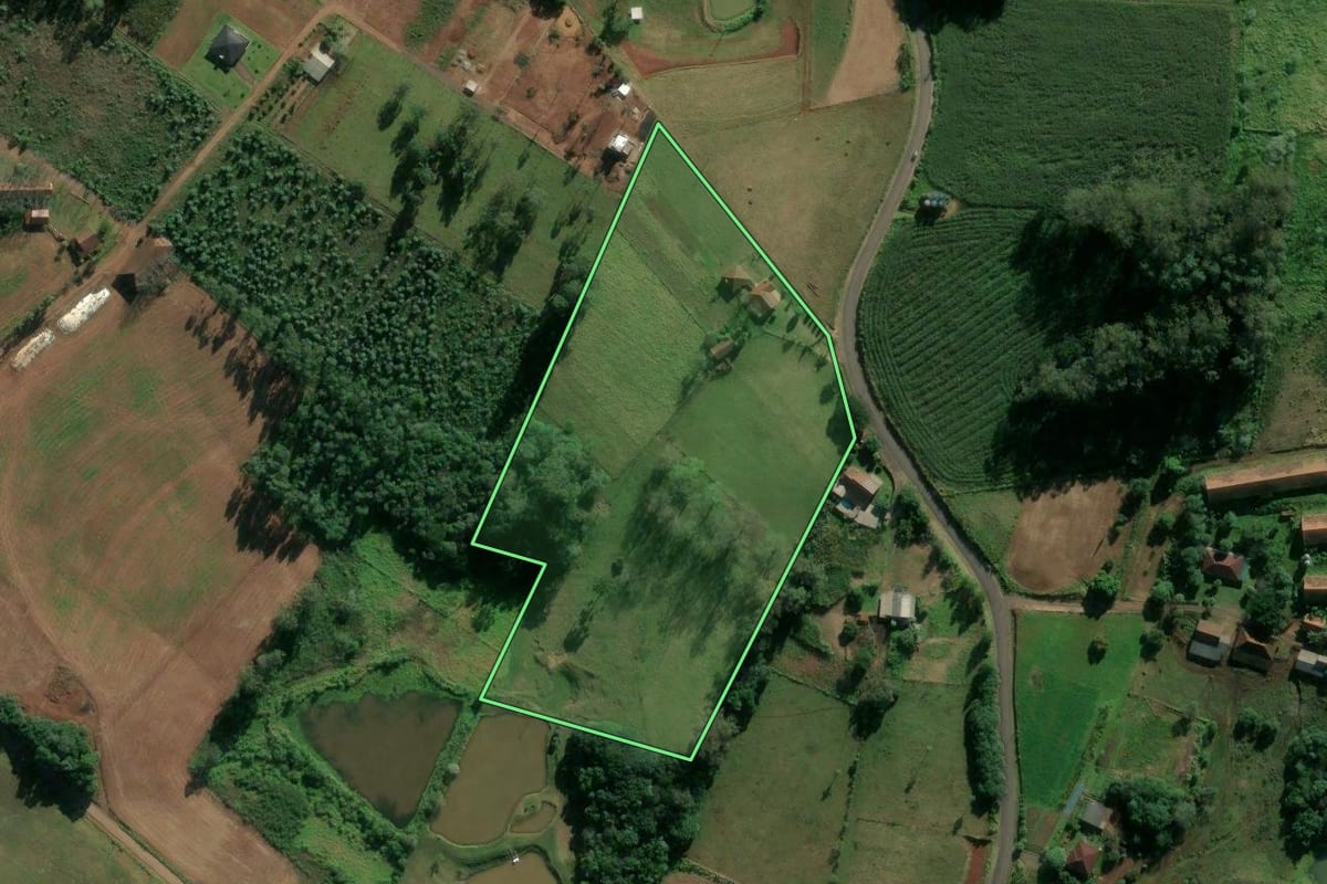 Imagem de satélite do imóvel rural em Estrela (RS), com o contorno declarado no CAR desenhado por cima.