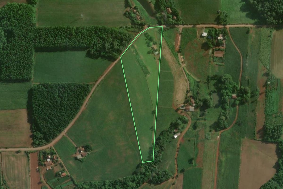 Imagem de satélite do imóvel rural em Estrela (RS), com o contorno declarado no CAR desenhado por cima.