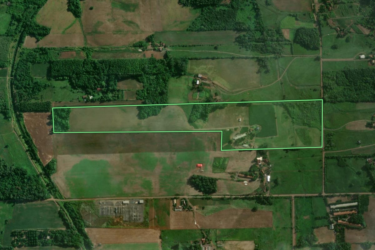 Imagem de satélite do imóvel rural em Estrela (RS), com o contorno declarado no CAR desenhado por cima.