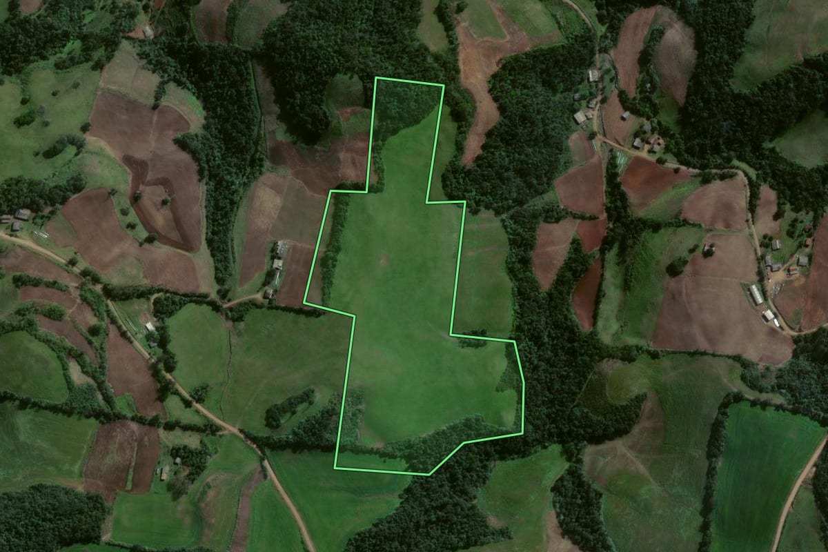 Imagem de satélite do imóvel rural em Estrela Velha (RS), com o contorno declarado no CAR desenhado por cima.