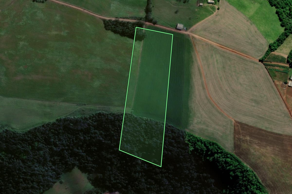 Imagem de satélite do imóvel rural em Estrela Velha (RS), com o contorno declarado no CAR desenhado por cima.