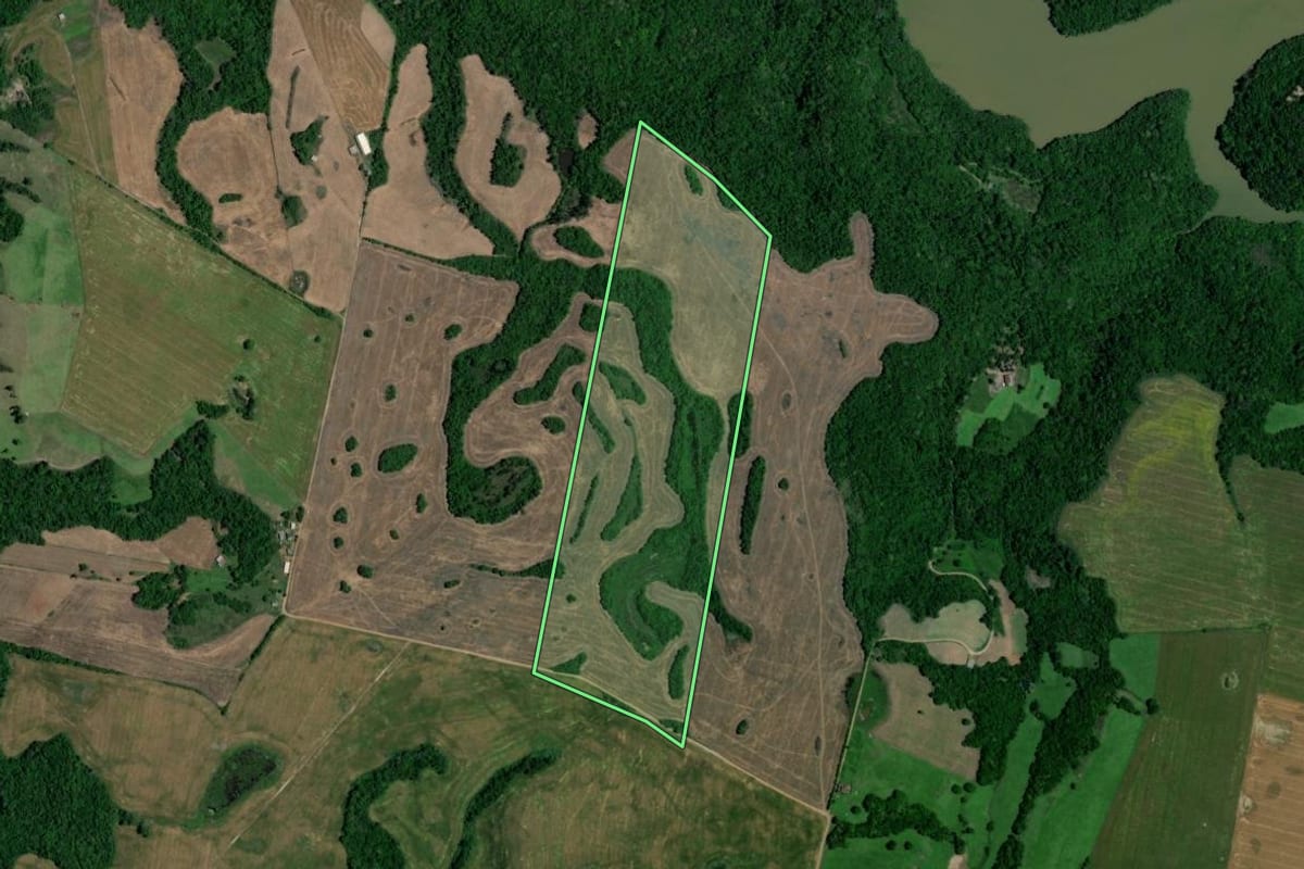 Imagem de satélite do imóvel rural em Estrela Velha (RS), com o contorno declarado no CAR desenhado por cima.