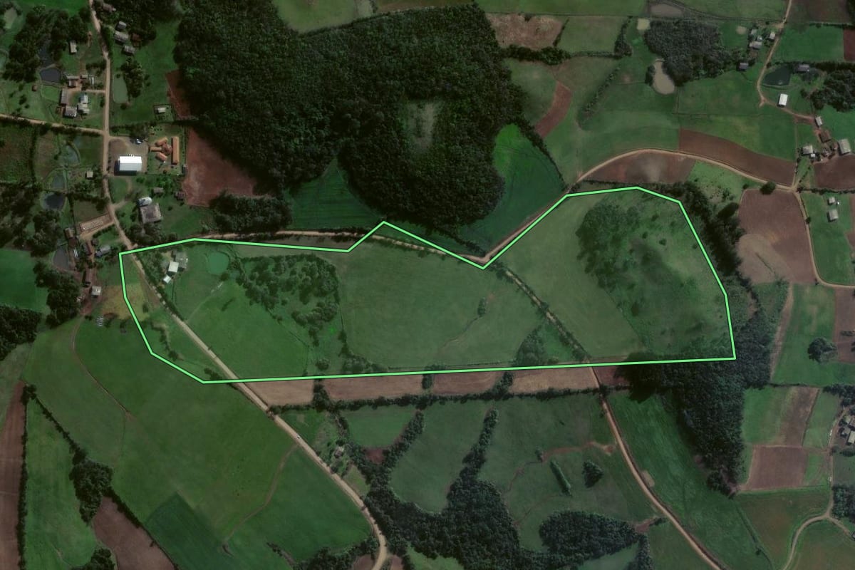 Imagem de satélite do imóvel rural em Estrela Velha (RS), com o contorno declarado no CAR desenhado por cima.