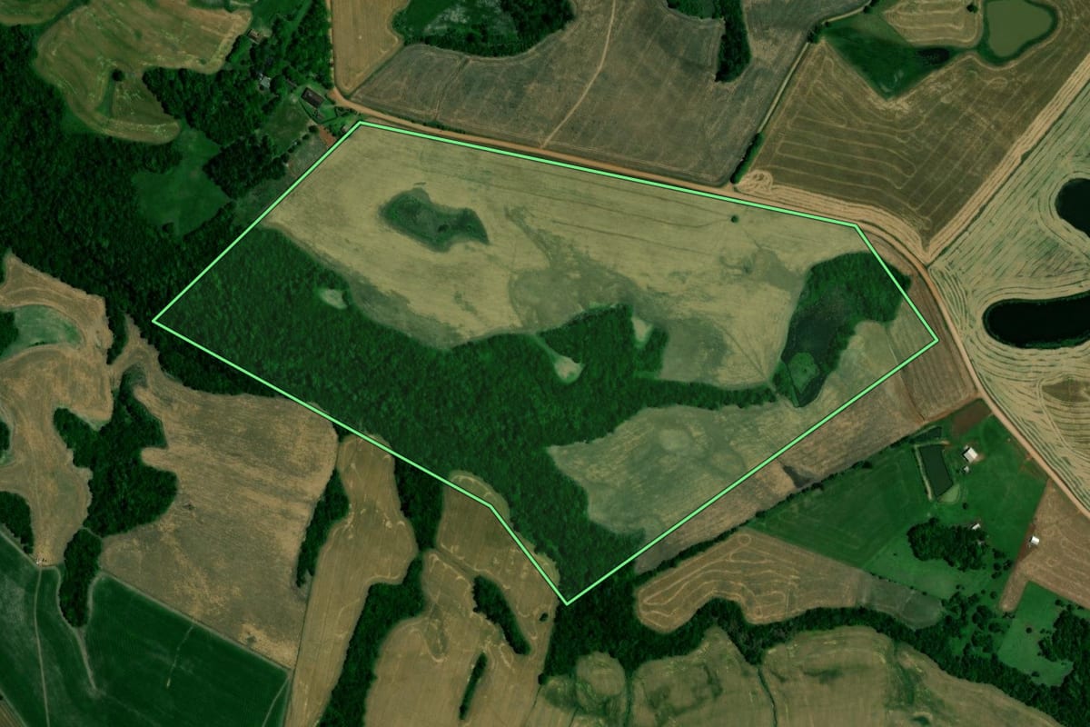 Imagem de satélite do imóvel rural em Estrela Velha (RS), com o contorno declarado no CAR desenhado por cima.