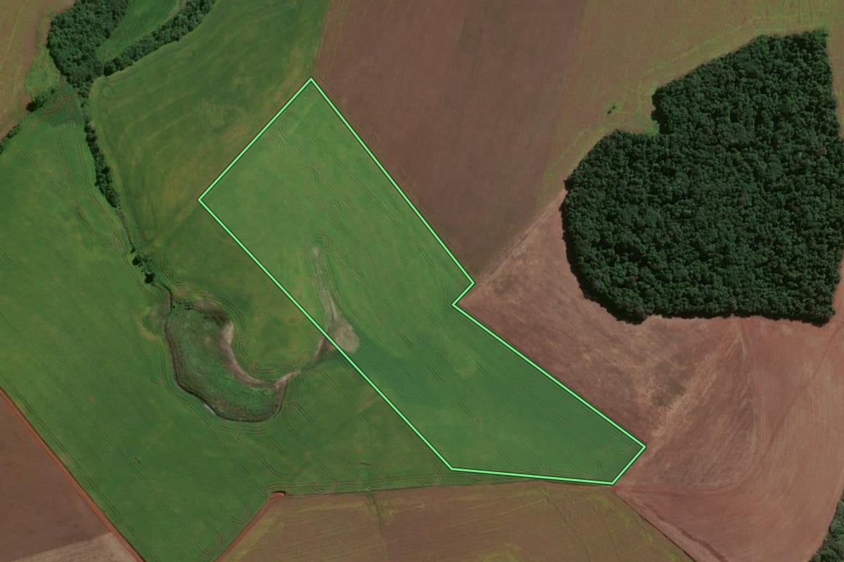Imagem de satélite do imóvel rural em Eugênio de Castro (RS), com o contorno declarado no CAR desenhado por cima.