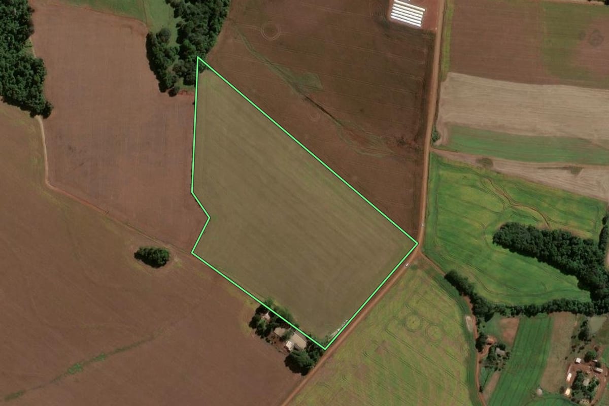 Imagem de satélite do imóvel rural em Eugênio de Castro (RS), com o contorno declarado no CAR desenhado por cima.