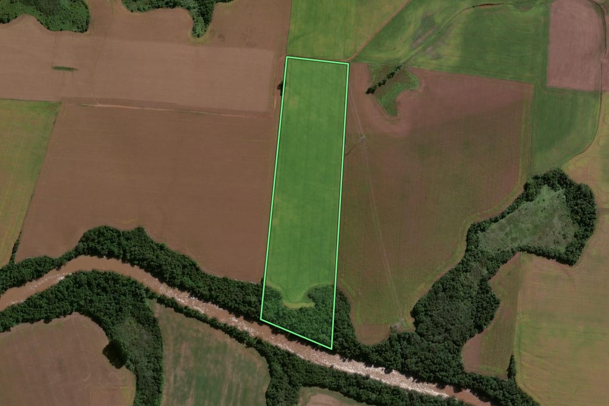 Imagem de satélite do imóvel rural em Eugênio de Castro (RS), com o contorno declarado no CAR desenhado por cima.