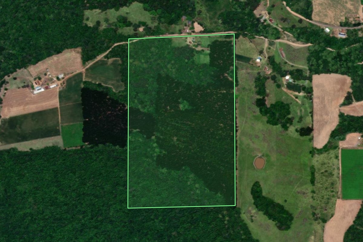 Imagem de satélite do imóvel rural em Fagundes Varela (RS), com o contorno declarado no CAR desenhado por cima.