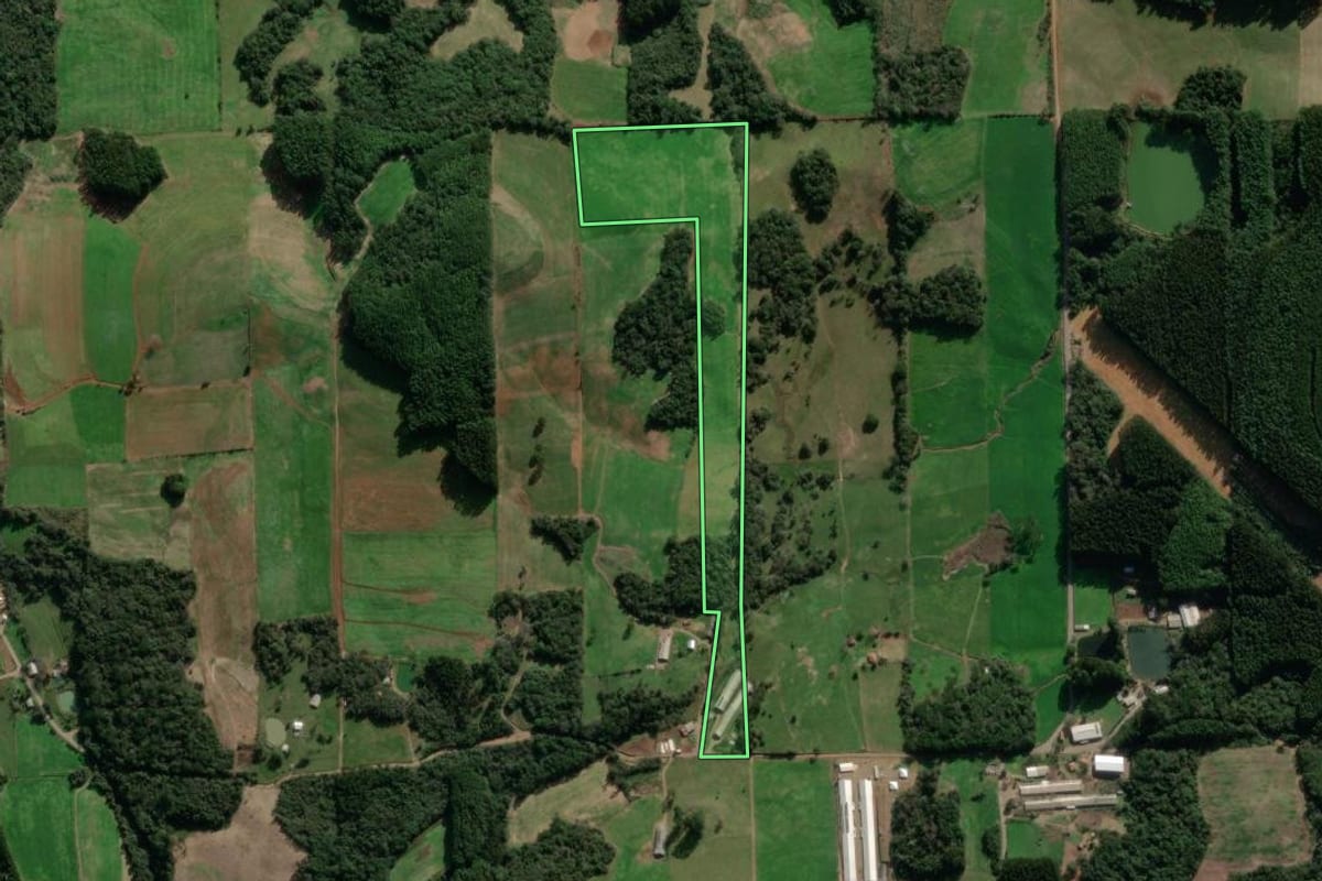 Imagem de satélite do imóvel rural em Fagundes Varela (RS), com o contorno declarado no CAR desenhado por cima.
