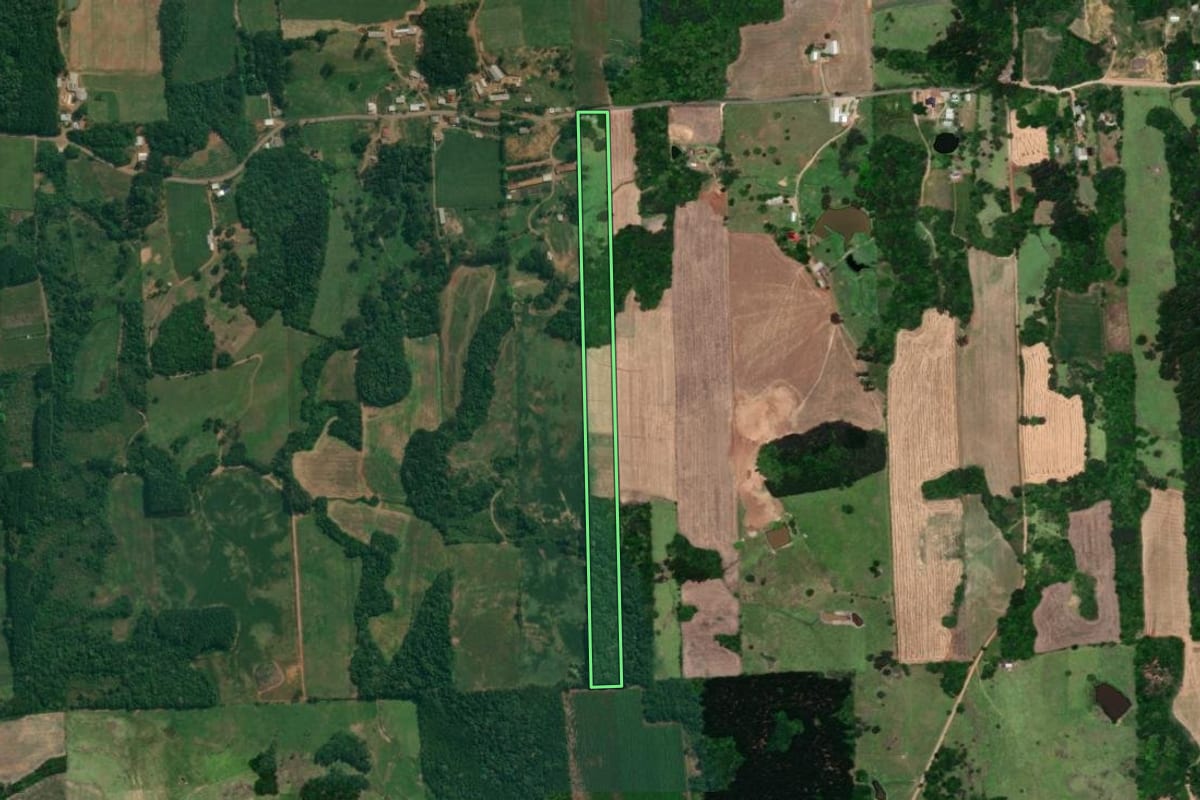 Imagem de satélite do imóvel rural em Fagundes Varela (RS), com o contorno declarado no CAR desenhado por cima.
