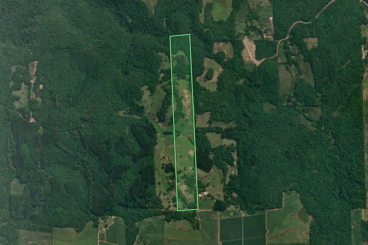 Imagem de satélite do imóvel rural em Fagundes Varela (RS), com o contorno declarado no CAR desenhado por cima.