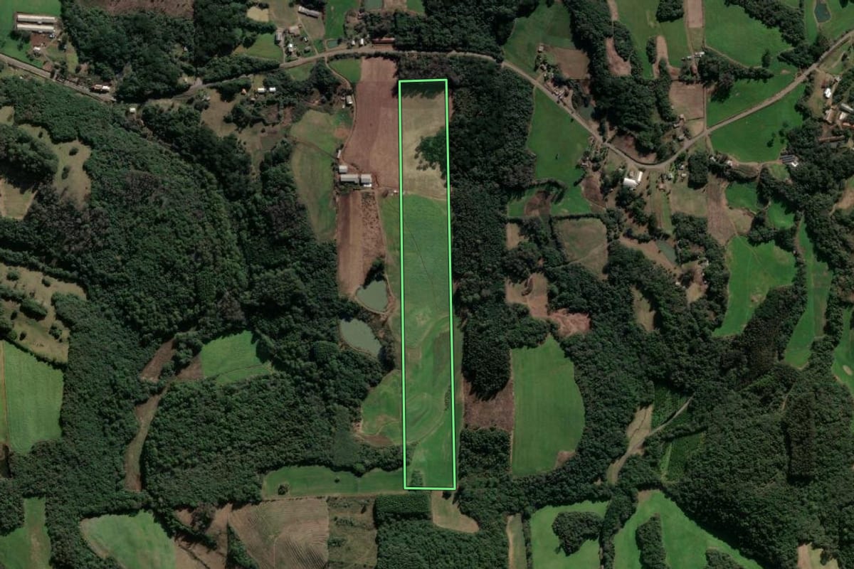 Imagem de satélite do imóvel rural em Fagundes Varela (RS), com o contorno declarado no CAR desenhado por cima.