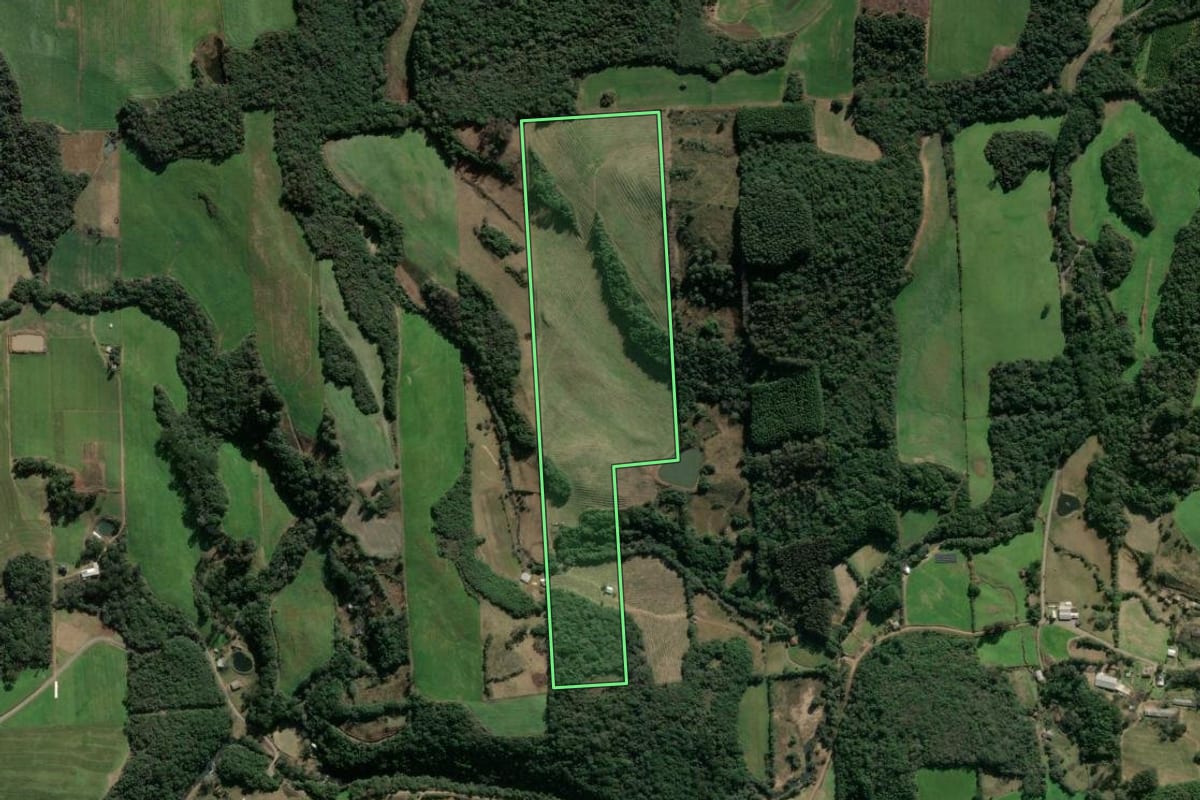 Imagem de satélite do imóvel rural em Fagundes Varela (RS), com o contorno declarado no CAR desenhado por cima.