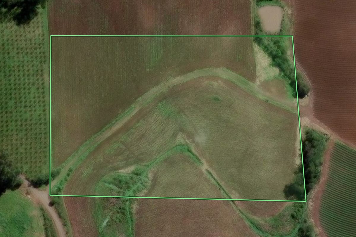 Imagem de satélite do imóvel rural em Farroupilha (RS), com o contorno declarado no CAR desenhado por cima.
