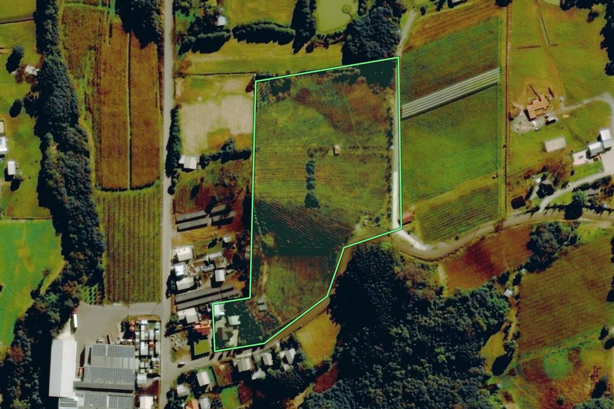 Imagem de satélite do imóvel rural em Farroupilha (RS), com o contorno declarado no CAR desenhado por cima.