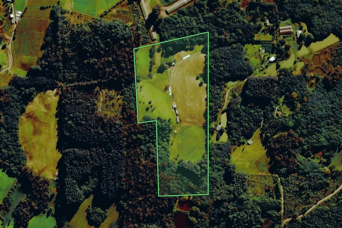 Imagem de satélite do imóvel rural em Farroupilha (RS), com o contorno declarado no CAR desenhado por cima.