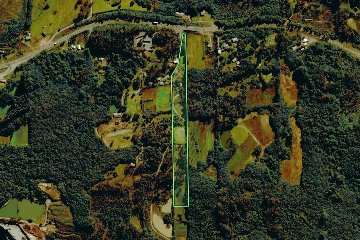 Imagem de satélite do imóvel rural em Farroupilha (RS), com o contorno declarado no CAR desenhado por cima.