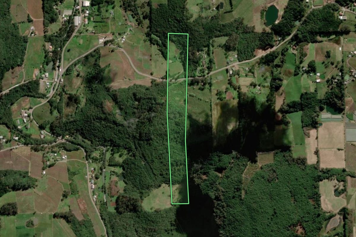 Imagem de satélite do imóvel rural em Farroupilha (RS), com o contorno declarado no CAR desenhado por cima.