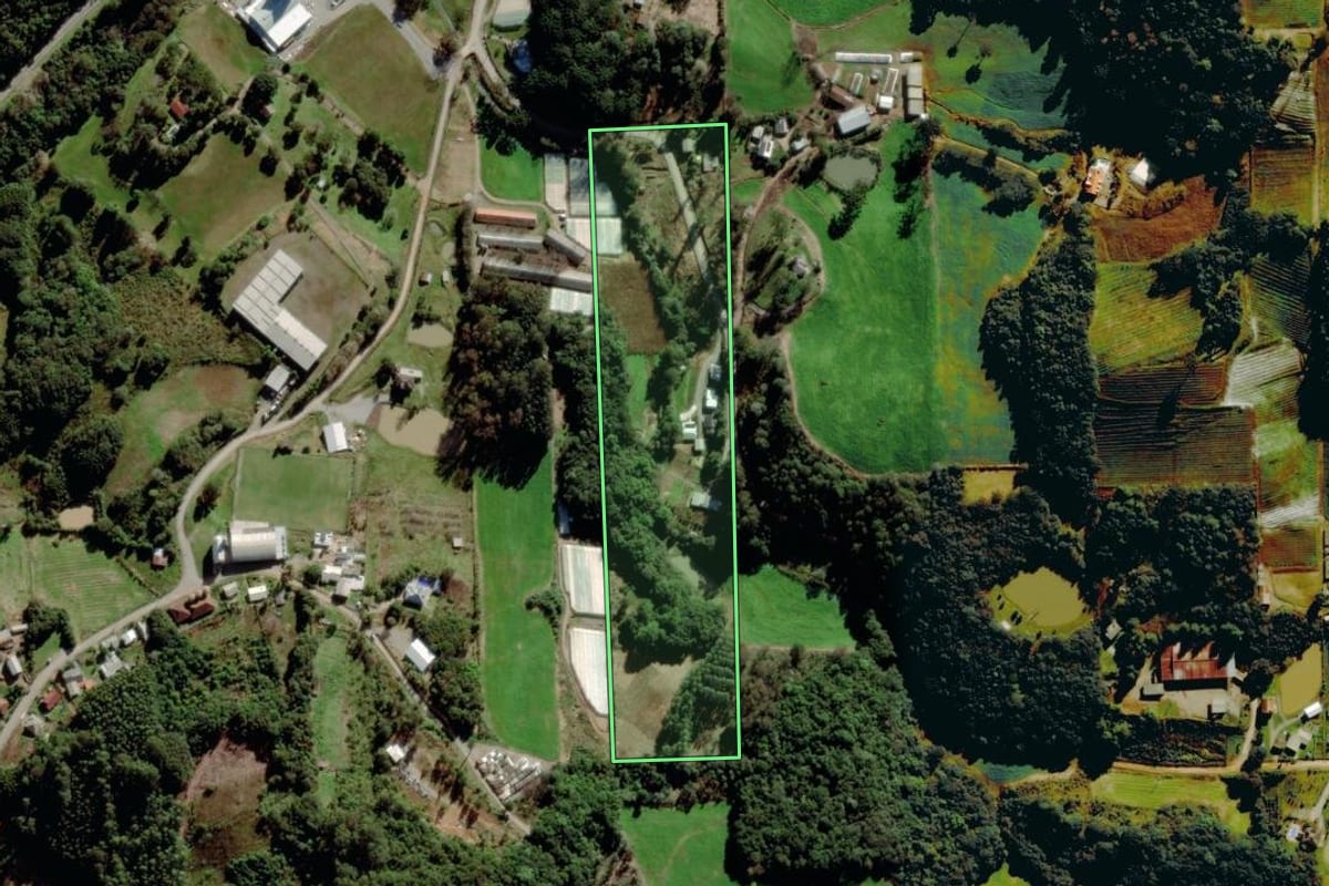 Imagem de satélite do imóvel rural em Farroupilha (RS), com o contorno declarado no CAR desenhado por cima.