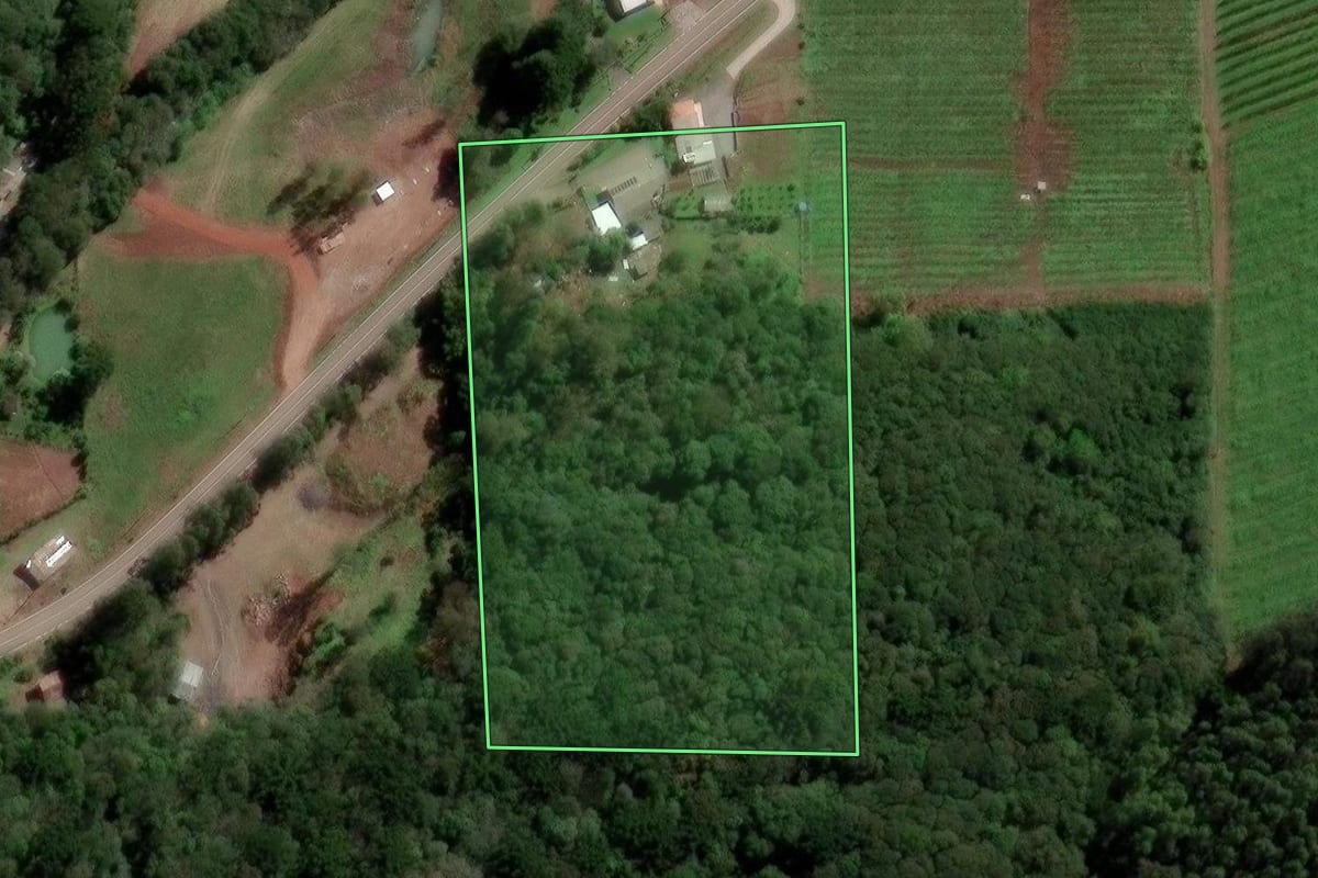 Imagem de satélite do imóvel rural em Farroupilha (RS), com o contorno declarado no CAR desenhado por cima.