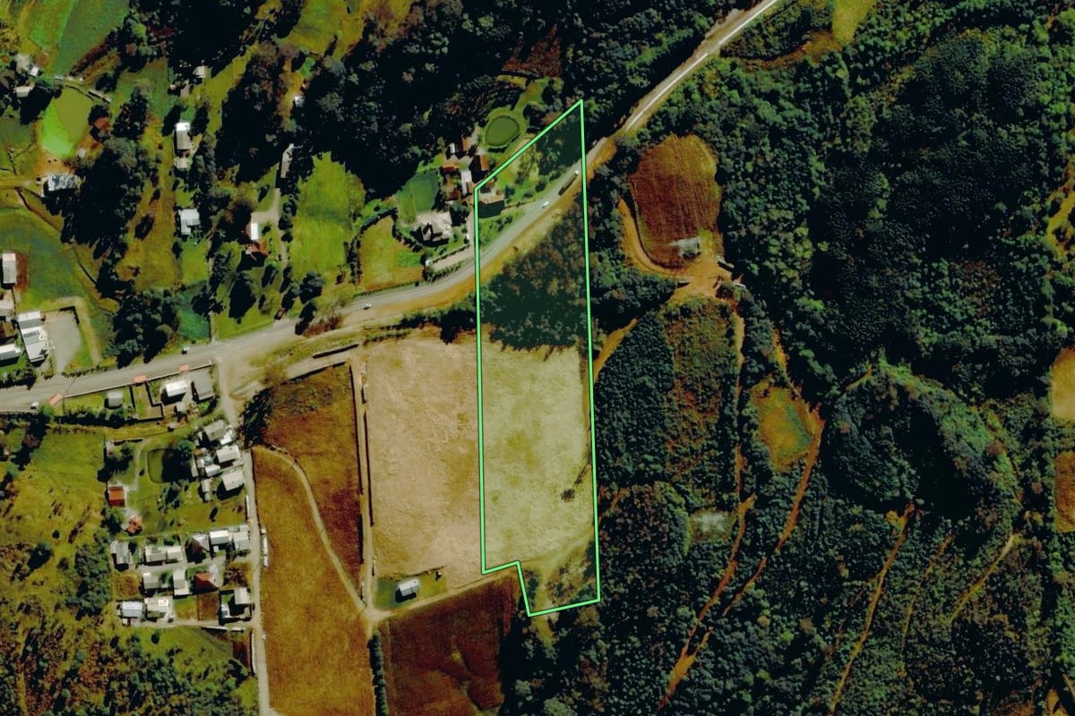 Imagem de satélite do imóvel rural em Farroupilha (RS), com o contorno declarado no CAR desenhado por cima.