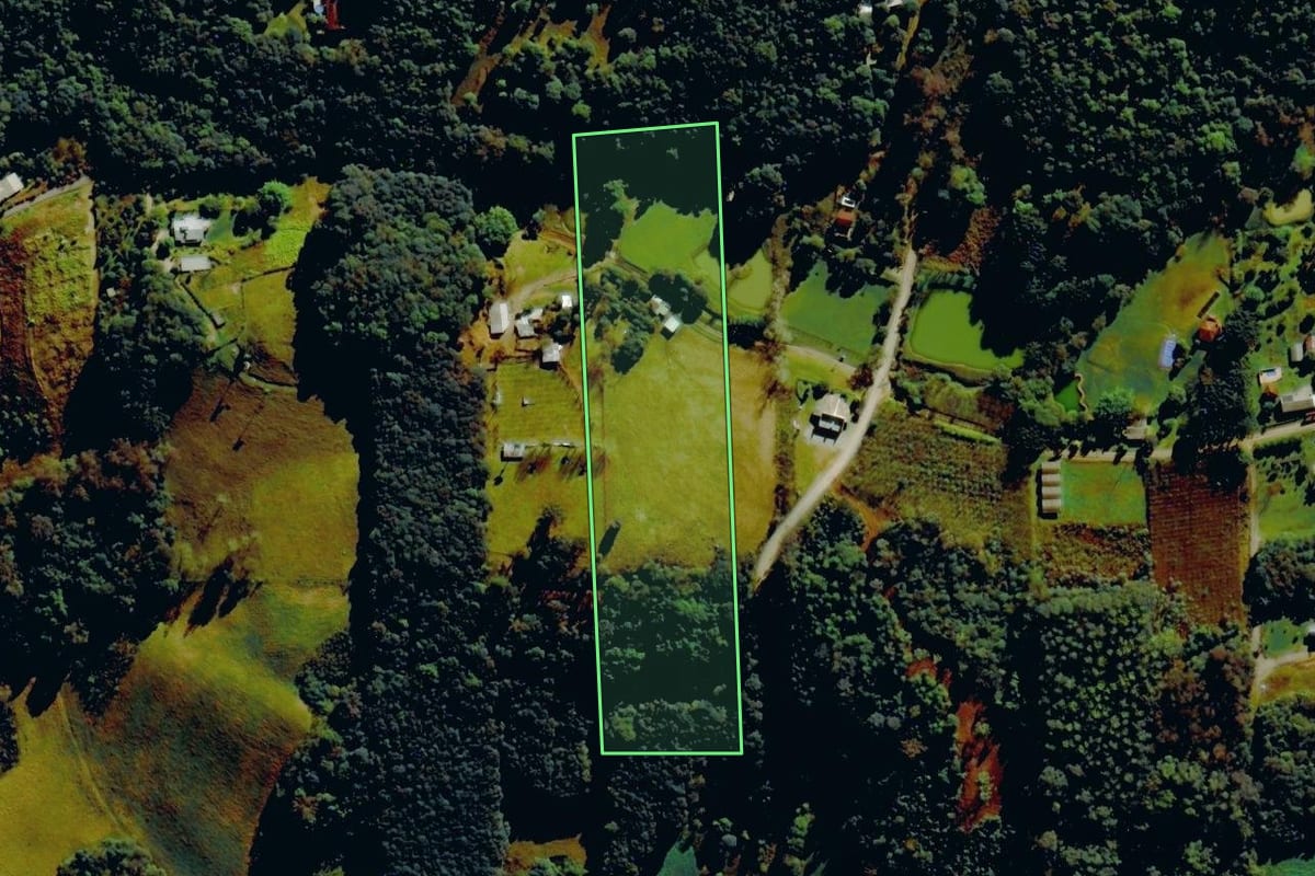 Imagem de satélite do imóvel rural em Farroupilha (RS), com o contorno declarado no CAR desenhado por cima.