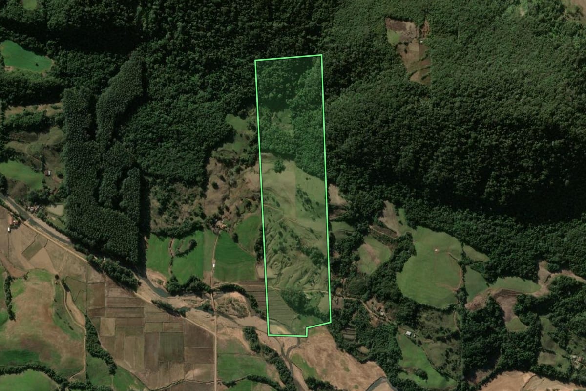 Imagem de satélite do imóvel rural em Faxinal do Soturno (RS), com o contorno declarado no CAR desenhado por cima.