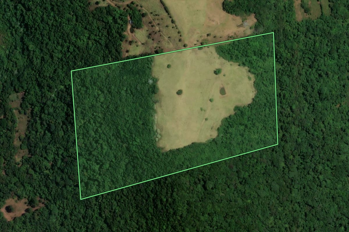 Imagem de satélite do imóvel rural em Faxinal do Soturno (RS), com o contorno declarado no CAR desenhado por cima.