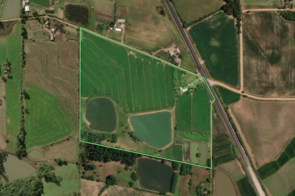 Imagem de satélite do imóvel rural em Faxinal do Soturno (RS), com o contorno declarado no CAR desenhado por cima.