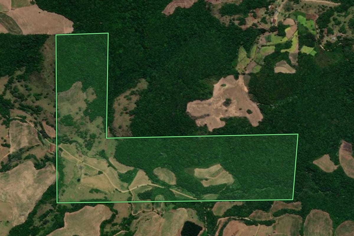 Imagem de satélite do imóvel rural em Faxinal do Soturno (RS), com o contorno declarado no CAR desenhado por cima.
