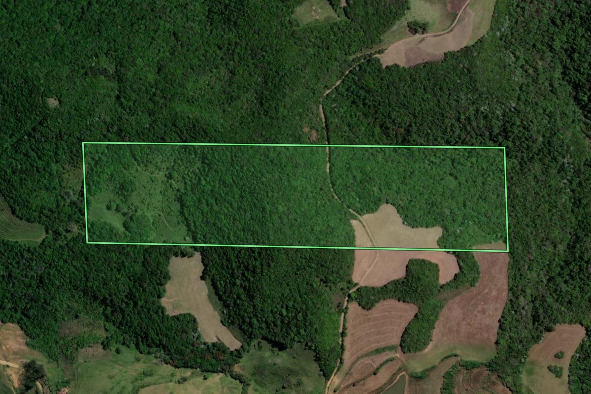 Imagem de satélite do imóvel rural em Faxinal do Soturno (RS), com o contorno declarado no CAR desenhado por cima.