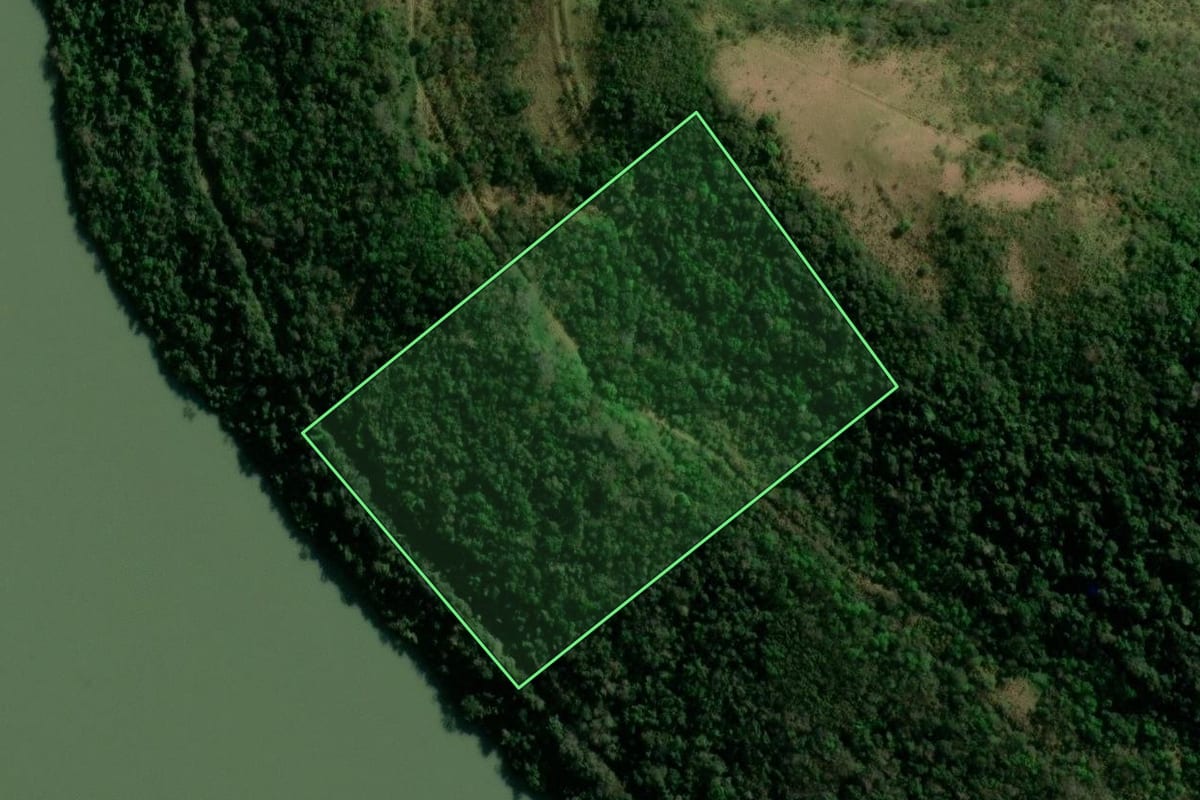 Imagem de satélite do imóvel rural em Faxinalzinho (RS), com o contorno declarado no CAR desenhado por cima.