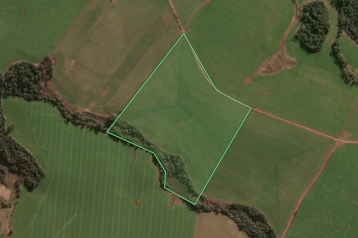 Imagem de satélite do imóvel rural em Faxinalzinho (RS), com o contorno declarado no CAR desenhado por cima.
