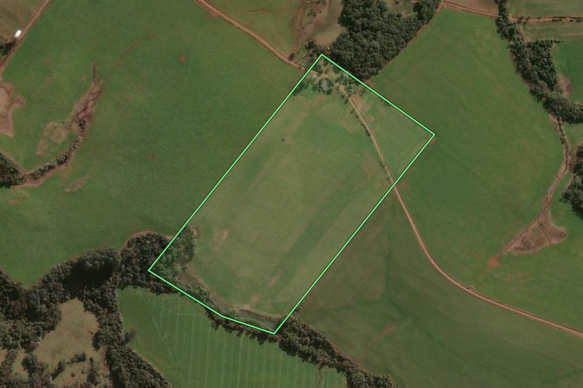 Imagem de satélite do imóvel rural em Faxinalzinho (RS), com o contorno declarado no CAR desenhado por cima.
