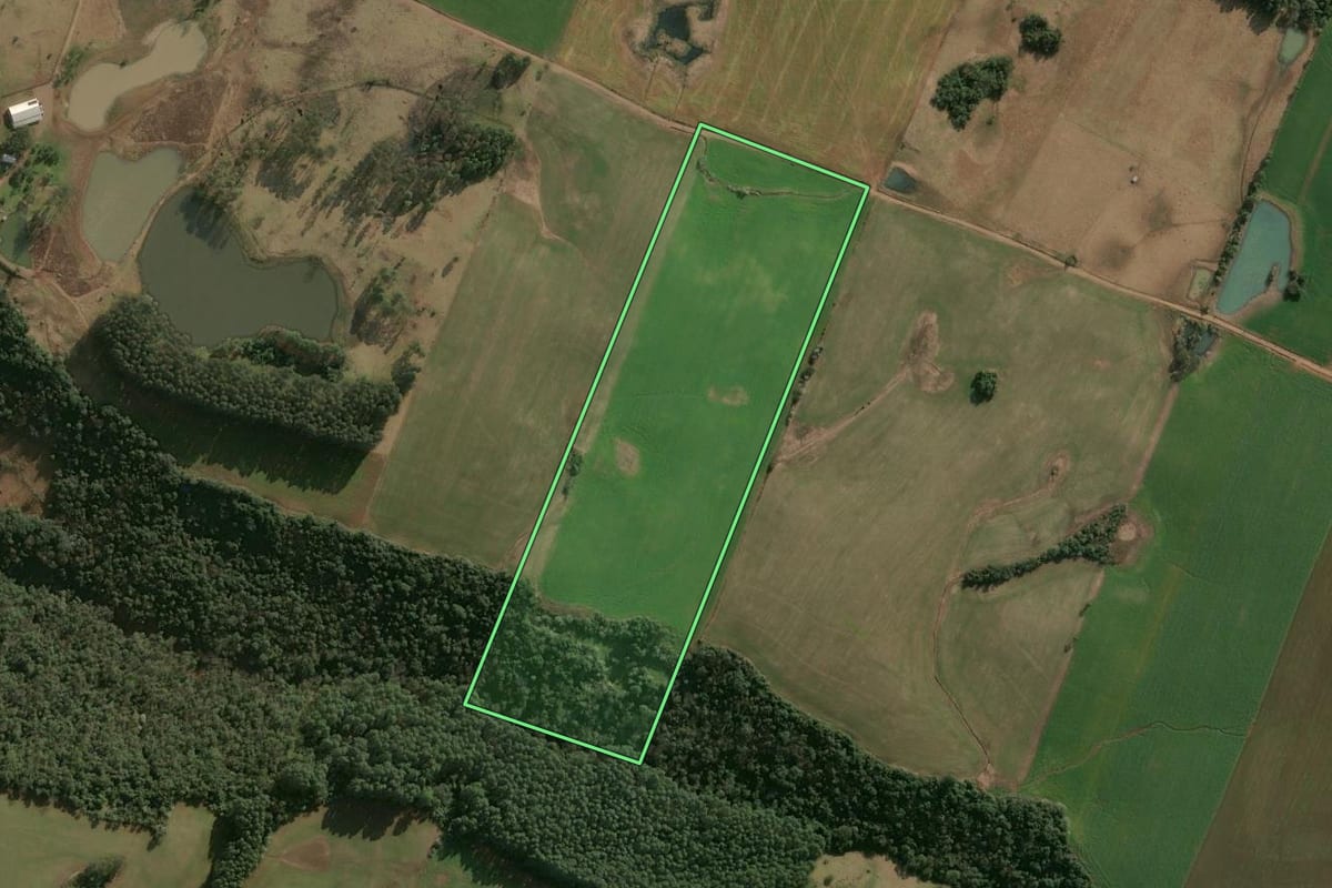 Imagem de satélite do imóvel rural em Faxinalzinho (RS), com o contorno declarado no CAR desenhado por cima.