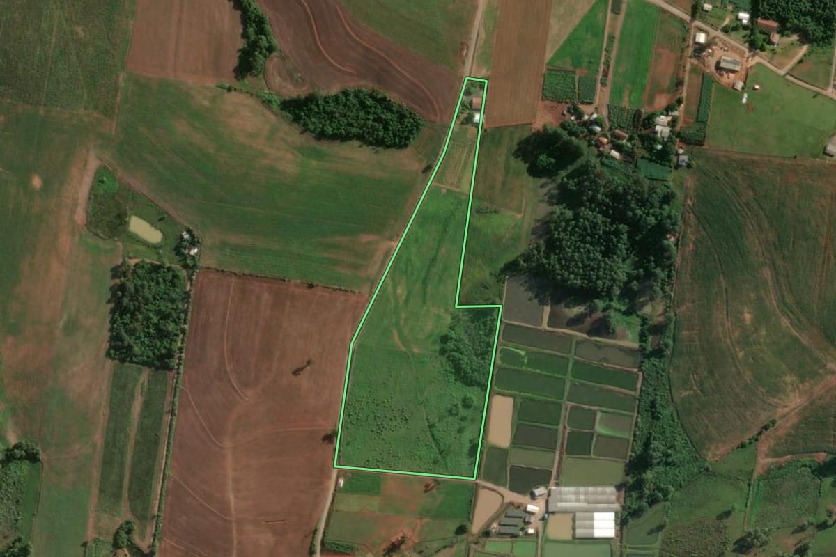 Imagem de satélite do imóvel rural em Fazenda Vilanova (RS), com o contorno declarado no CAR desenhado por cima.