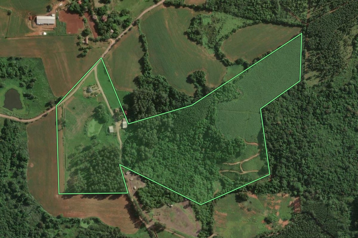 Imagem de satélite do imóvel rural em Fazenda Vilanova (RS), com o contorno declarado no CAR desenhado por cima.
