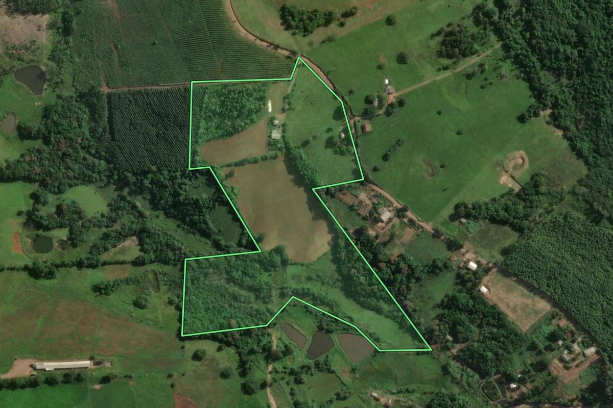 Imagem de satélite do imóvel rural em Fazenda Vilanova (RS), com o contorno declarado no CAR desenhado por cima.