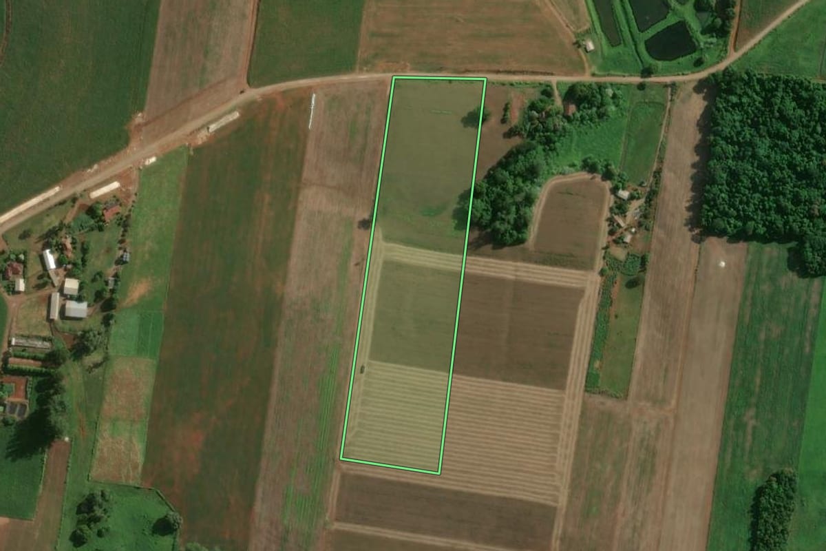 Imagem de satélite do imóvel rural em Fazenda Vilanova (RS), com o contorno declarado no CAR desenhado por cima.