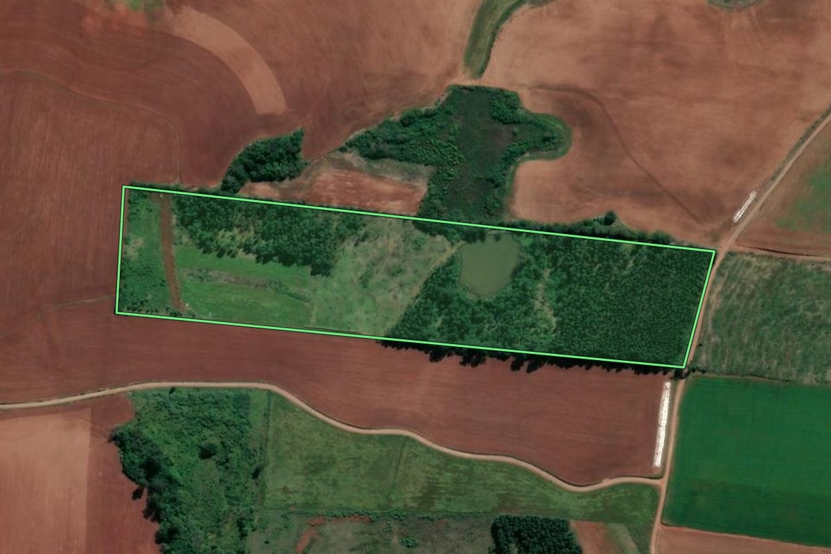 Imagem de satélite do imóvel rural em Fazenda Vilanova (RS), com o contorno declarado no CAR desenhado por cima.